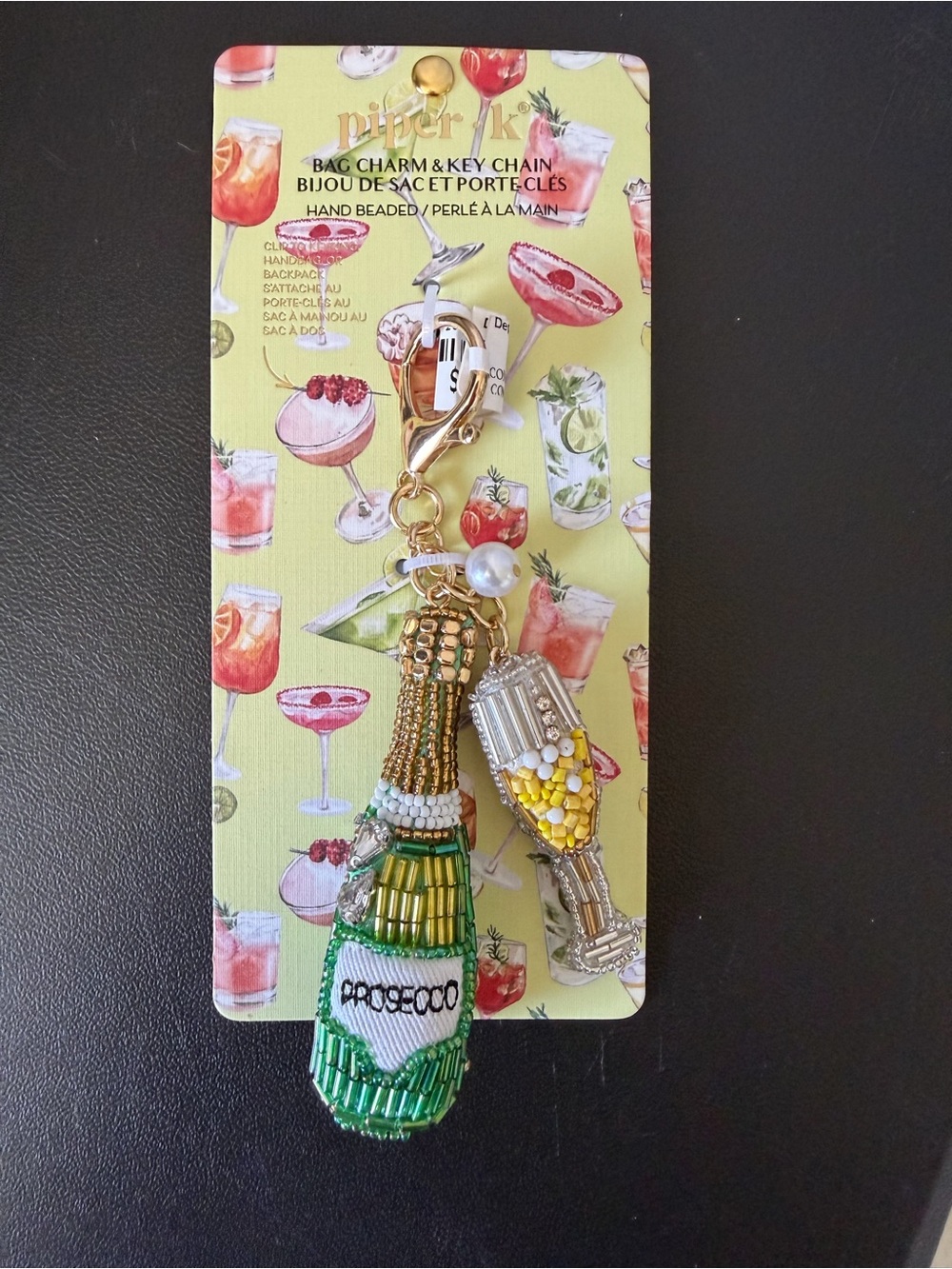 Viral Piper K Prosecco Bottle and Champagne Glass Beaded Bag
Charm and Key Chain